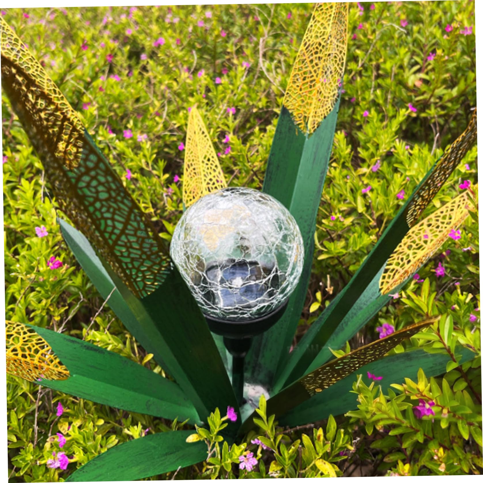 Plantes en métal agaves en métal décoration extérieure Lot de 2 Lampes solaires de Jardin avec découpe Unique éclairage LED pour terrasse pelouse et Jardin Vert
