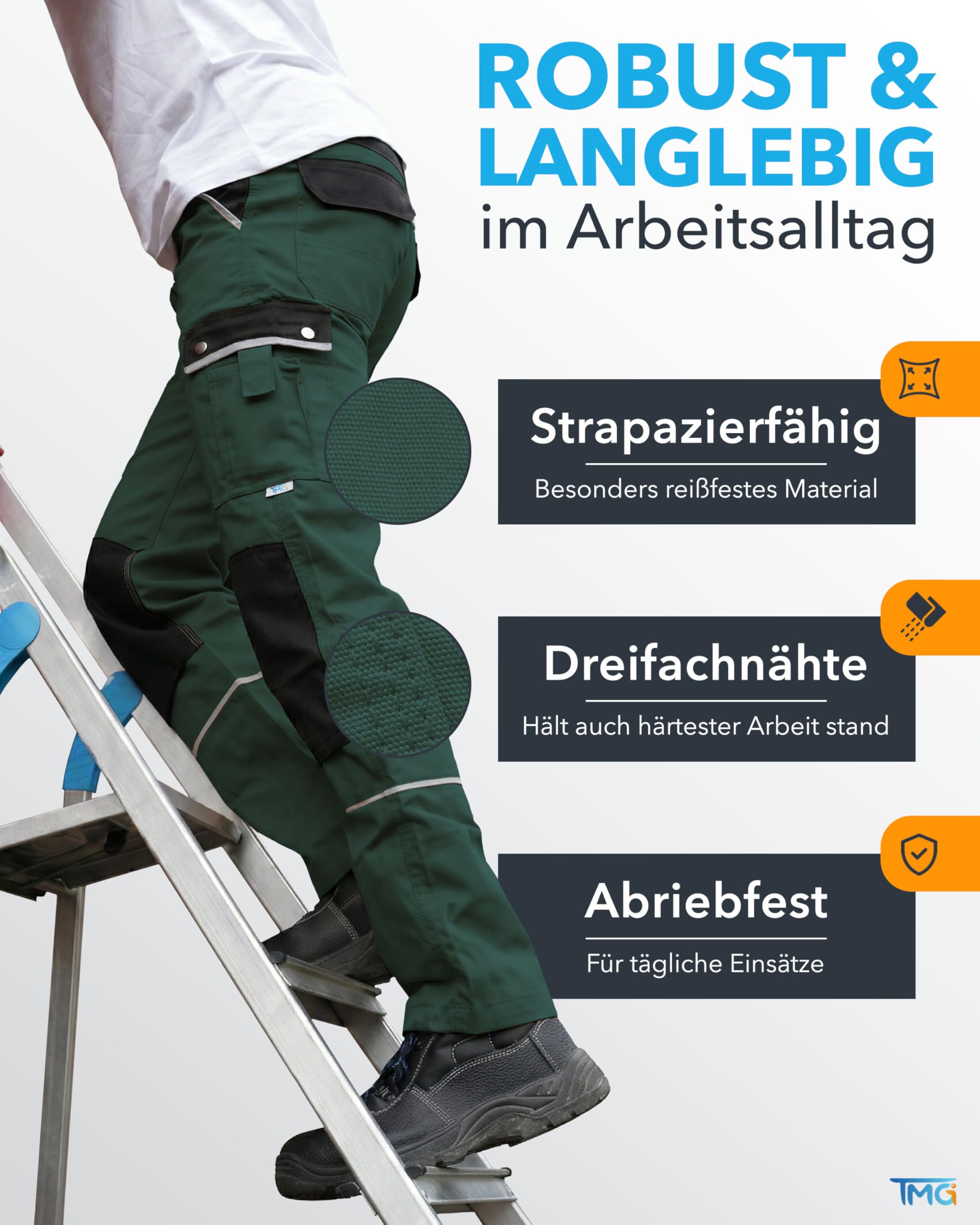 TMG Arbeitshose Herren mit Kniepolstertaschen Style in Übergrößen erhältlich - Robuste Arbeitskleidung für Männer, Bundhose Herren, Langlebige Arbeitshosen für Handwerker, Maler und Bauarbeiter