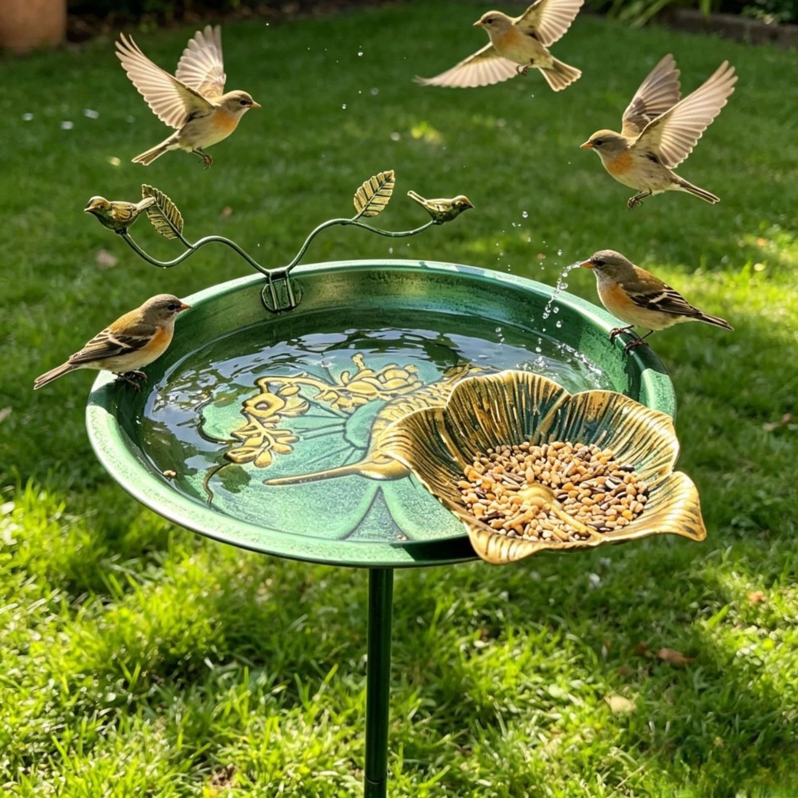 tränke mit Futterspender stabil tränke mit Futterfunktion 2-in-1 Bad Futterstelle für Gartenbesitzer, Garten, Terrasse