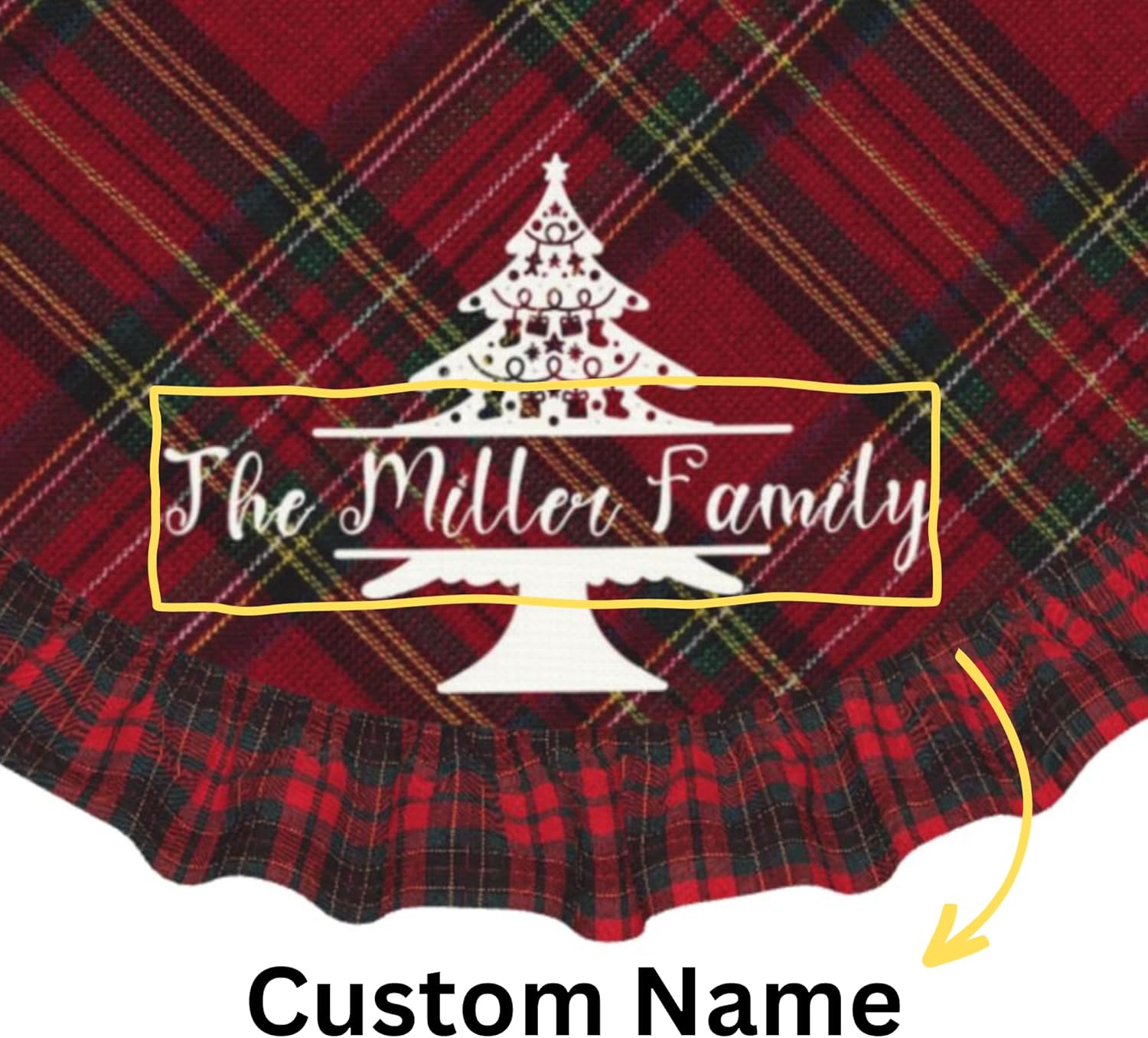 Personalized Christmas Tree Skirt with Name Family, Custom Family Christmas Decoration Tree Skirt (36 in, Design A)