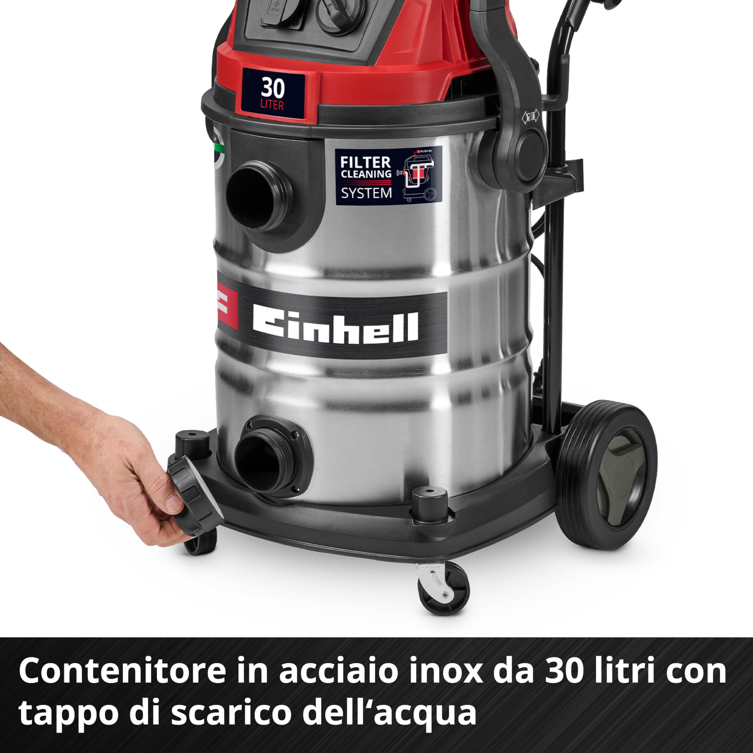 Einhell Aspiratore TE-VC 3080 SACL (1150 W, 220 mbar di potenza, serbatoio da 30 L, classe di protezione dalla polvere L, filtro HEPA, pulizia del filtro, presa automatica, accessori inclusi)