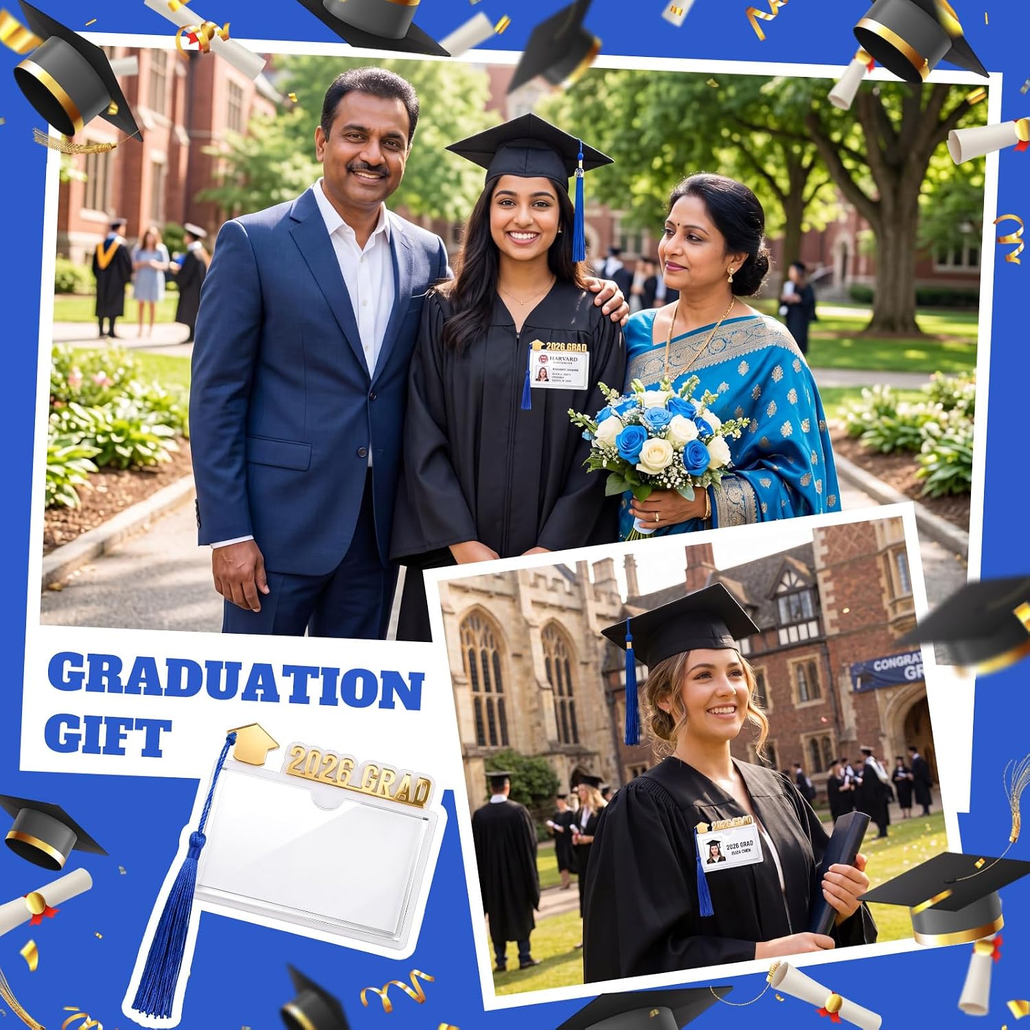 Geyoga Blue 6 Pcs 2026 Graduation Party Favor Magnetic Mini Diplomas Holder Class of 2026 Picture Frame Gifts Acrylic Graduation Keepsakes for Guest Diploma Grad Photos Mini Certificate