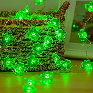 KAiSnova Decorative Light St. Patrick's Day Lights Shamrocks LED String Lights 10ft 40LEDs Battery Powered with Remote Fai...