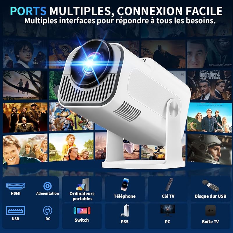 Nonete 1080P FHD Mini Projektor WiFi 6 Bluetooth 5.2 Android TV HDMI USB