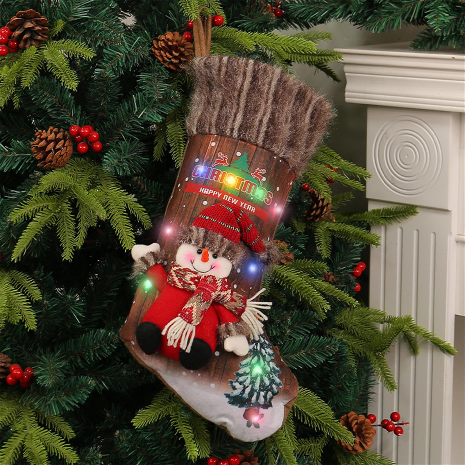 Chaussettes de Noël à LED à suspendre - Bas de Noël - Bottes de Noël - Décorations de cheminée - Bas de Noël à LED