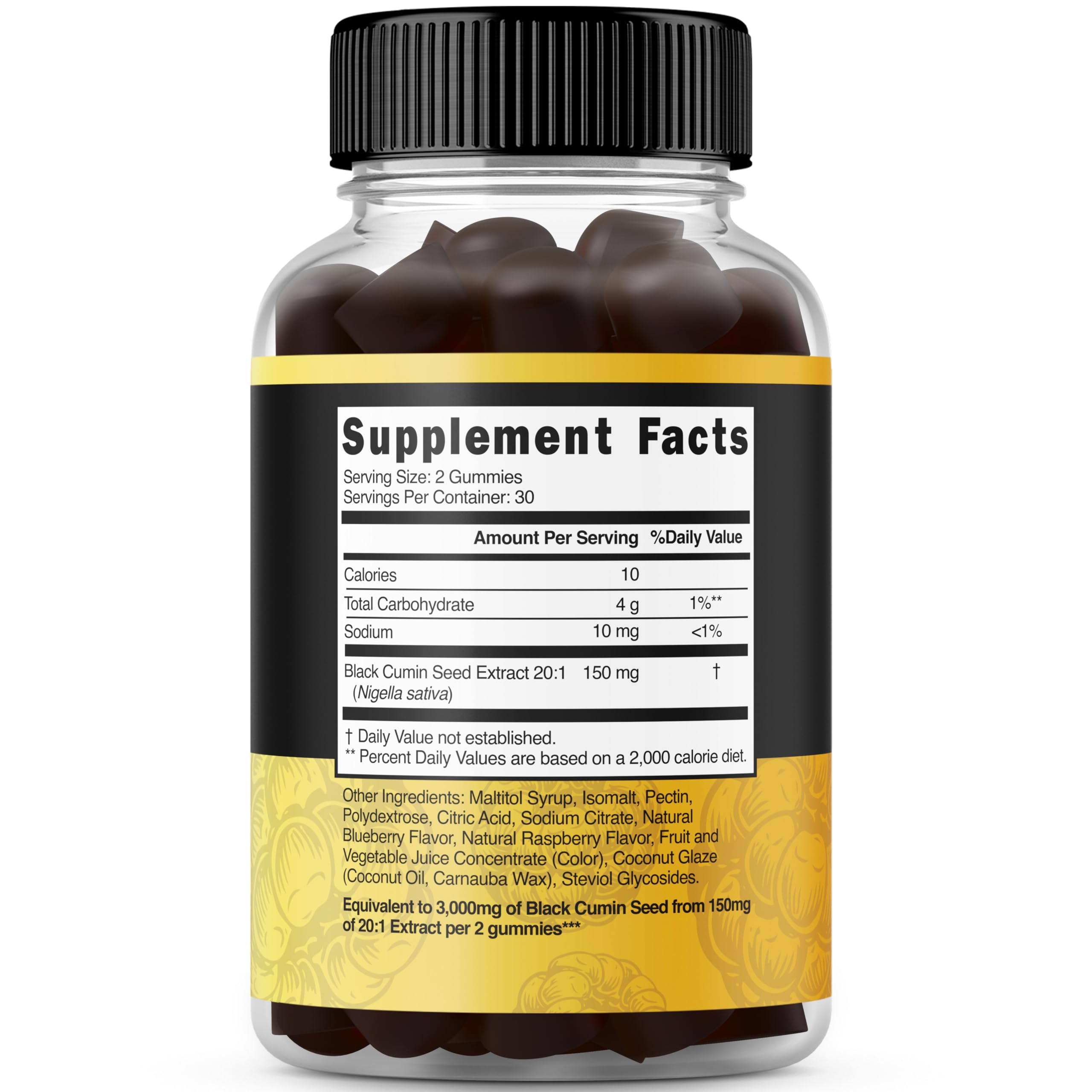 Black Seed Oil Gummies (60 Count) Blackseed Oil Gummies for Adults with Black Cumin Seed Immune Support & Support Healthy Digestion - Delicious Raspberry Flavor - Third Party Tested, Vegan & NON-GMO — Amazon image 2