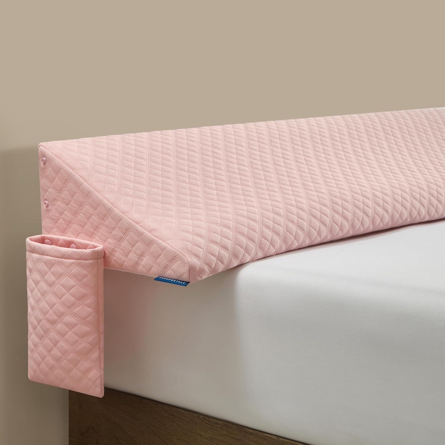 Aeropostale Foam-Filled Bed Wedge Pillow for Twin Beds – Dorm, Kids & Teen Rooms – Headboard Gap Filler with Side Pocket for Bedside Essentials, Blush Twin Blush