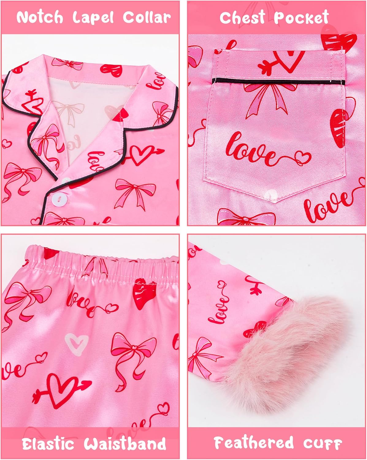 Nidoul Girls Pajamas Silk Pajamas for Toddler Kids Long Sleeve Button Down 2 Piece Satin Pjs Set Cute Jammies Sleepwear 3-10Y - Image 5