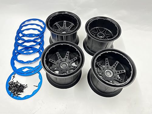 SF 202316 EMOX - Llantas de 3.8 pulgadas, 4 anillos Beadlock (negro) para 18 axial Cross RC EMOX ARRMA KRATON HPI Savage FS Tank HSP 94880 HNR H9901