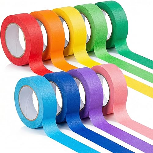 SallyFashion 10 rollos de cinta adhesiva de colores, 33 pies x 1 pulgada cinta de pintores arcoíris para manualidades y etiquetado, suministros de