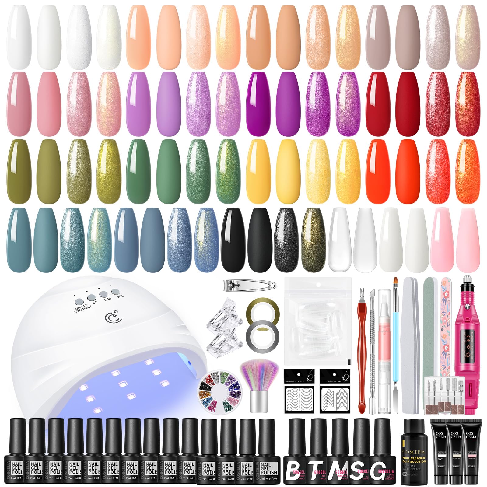 COSCELIA Kit Uñas Semipermanentes 15 Colores de Esmalte de Gel y 3 Colores Extensión de Uñas con Lámpara con TB+M+Glitter Coat Herramienta y Decoración Regalos para Set Manicura