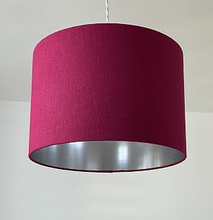 Raspberry Pink Textured 100% Linen Brushed Silver Drum Lampshade