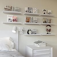 Vista 2 de RICHER HOUSE Juego de 8 estantes flotantes montados en la pared, estantes colgantes para libros con borde para almacenamiento, estante blanco