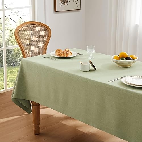 Miniatura 3 de ZeeMart Basic Green Table Cloth, Farmhouse Faux Linen Style Rectangle Tablecloths 60 x 104 Inch Sage Green, Wrinkle Resistant Washable Heavy Weight