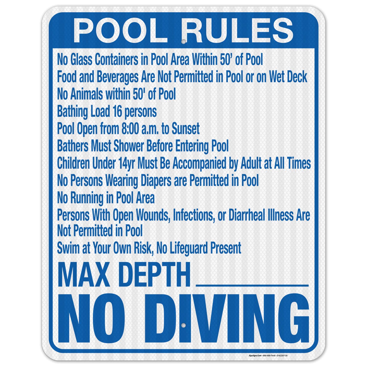 Florida Pool Rules Max Depth Sign, Complies with State of Florida Pool Safety Code, 24x30 Inches, 55 mil Thick HDPS (high Density polystyrene), Made in USA