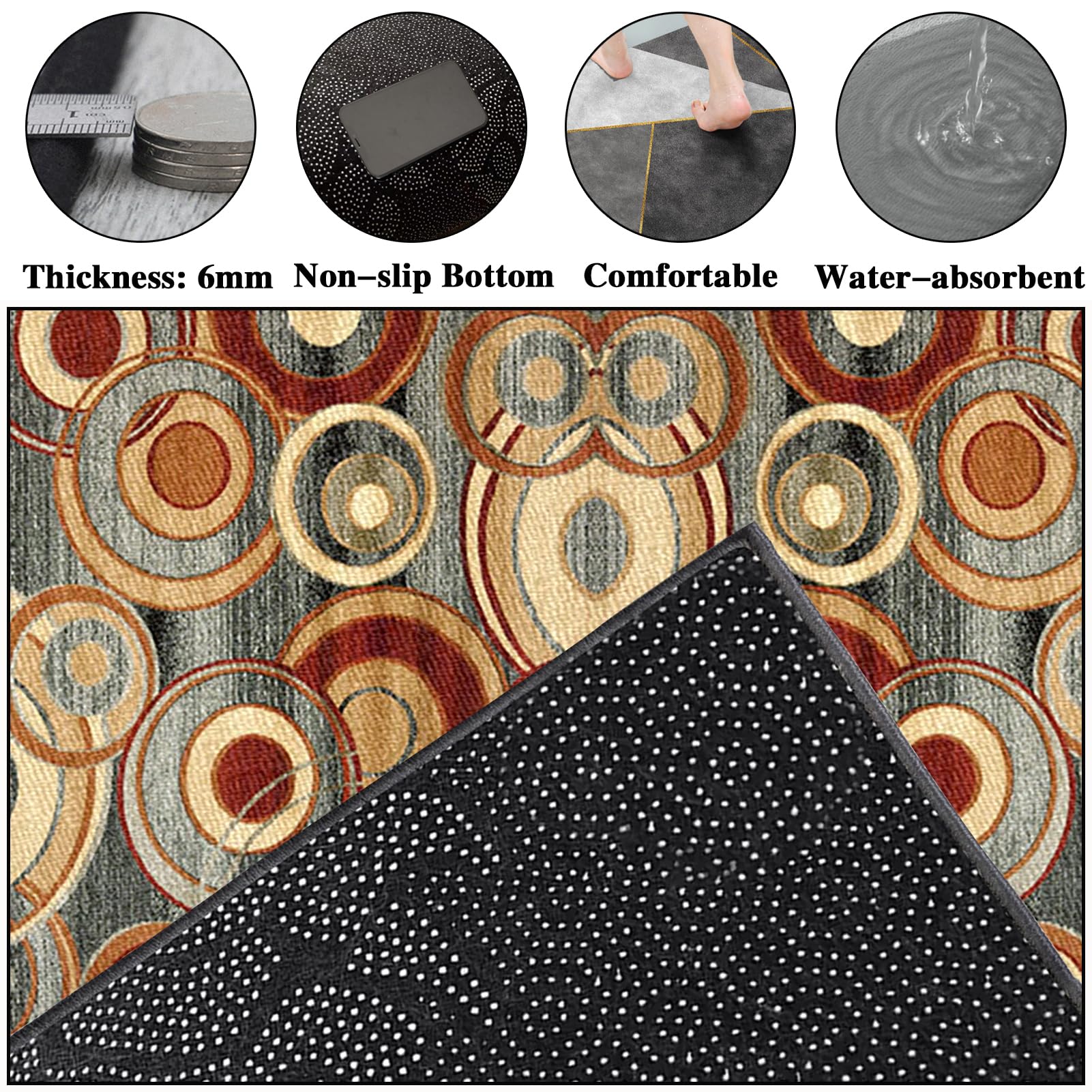 Tapis de Couloir Antidérapant 90 x 120 cm Tapis de Passage Long Moderne Tapis Cuisine Absorbant Devant Evier Tapis de Porte Paillasson d'Entree Interieur Long pour Couloir, Cuisine, Salon Chambre