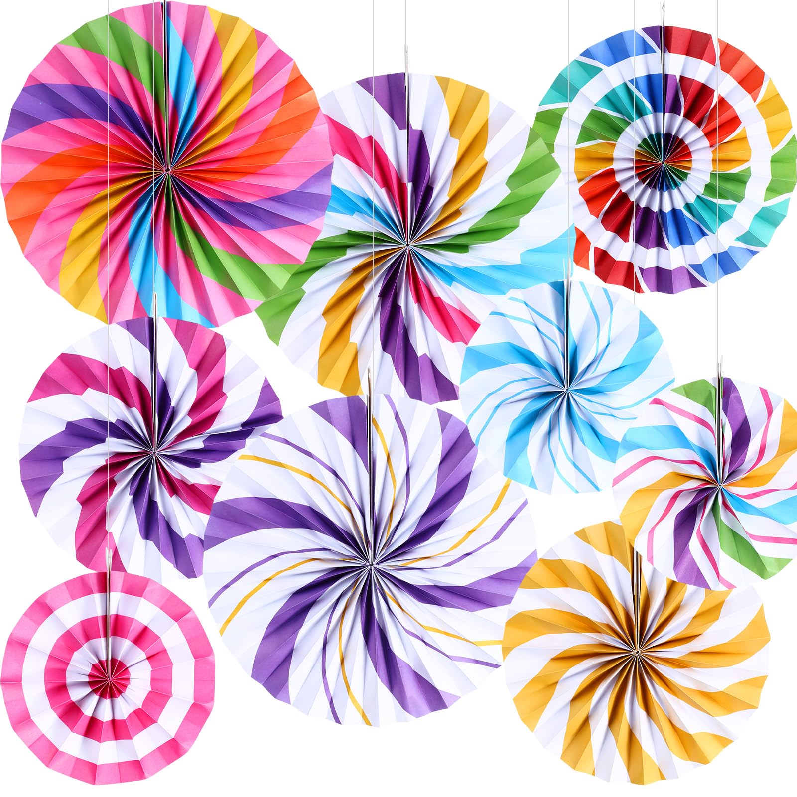 Outus Hanging Paper Fans Decorations Candy Party Classroom Decoration Colorful Peppermint Candy Paper Fan Ceiling Wall Garland for Candyland Themed