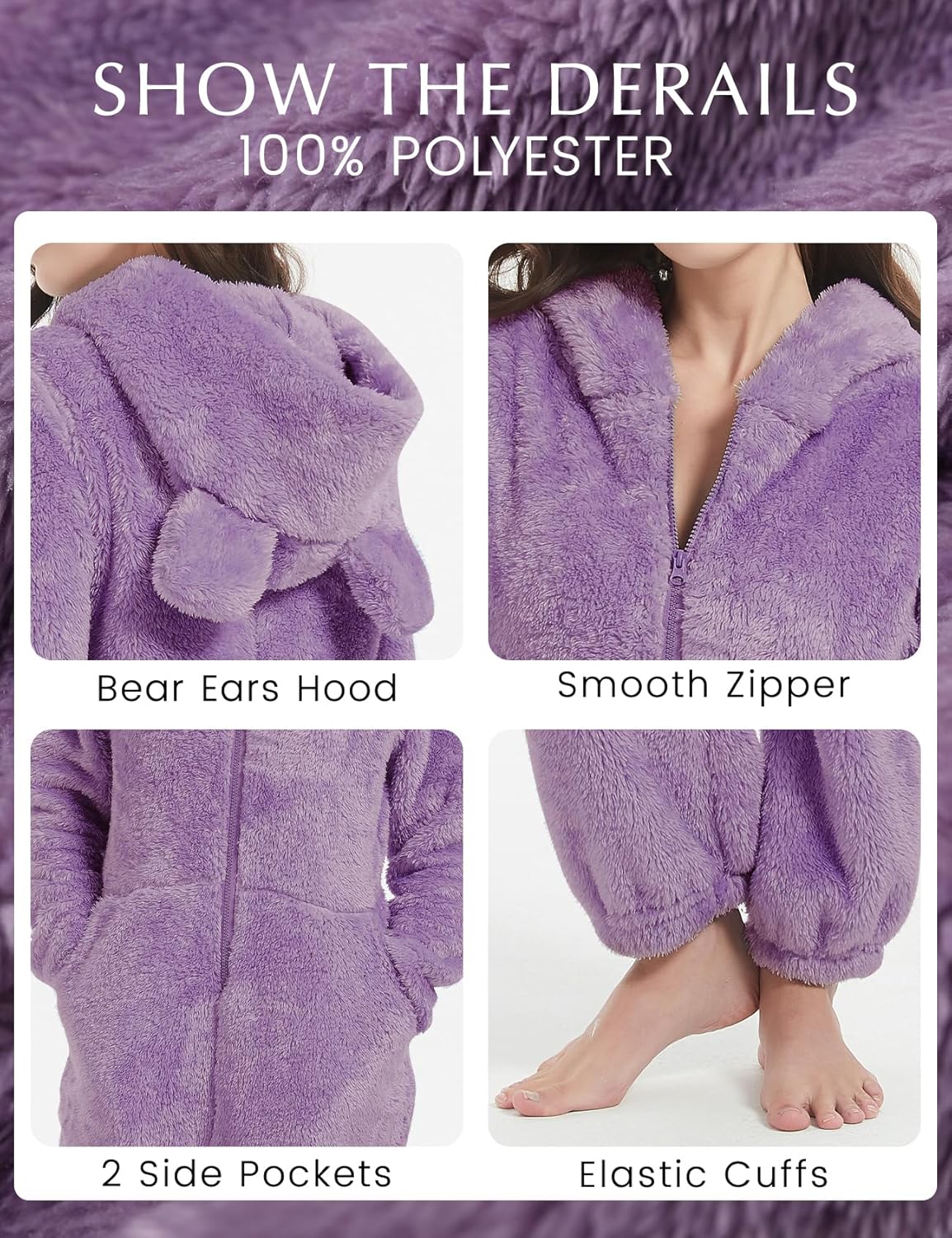 PEHMEA Women's Onesie Pajamas Sherpa Plush Hooded Romper Cozy Winter Sleepwear Holiday Party One Piece PJs for Adults, Teens - Image 5