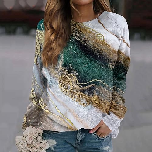 Miniatura 4 de Kenvina Sudaderas para mujer, cuello redondo, blusas estampadas, camisetas ligeras, casuales, de manga larga, holgadas