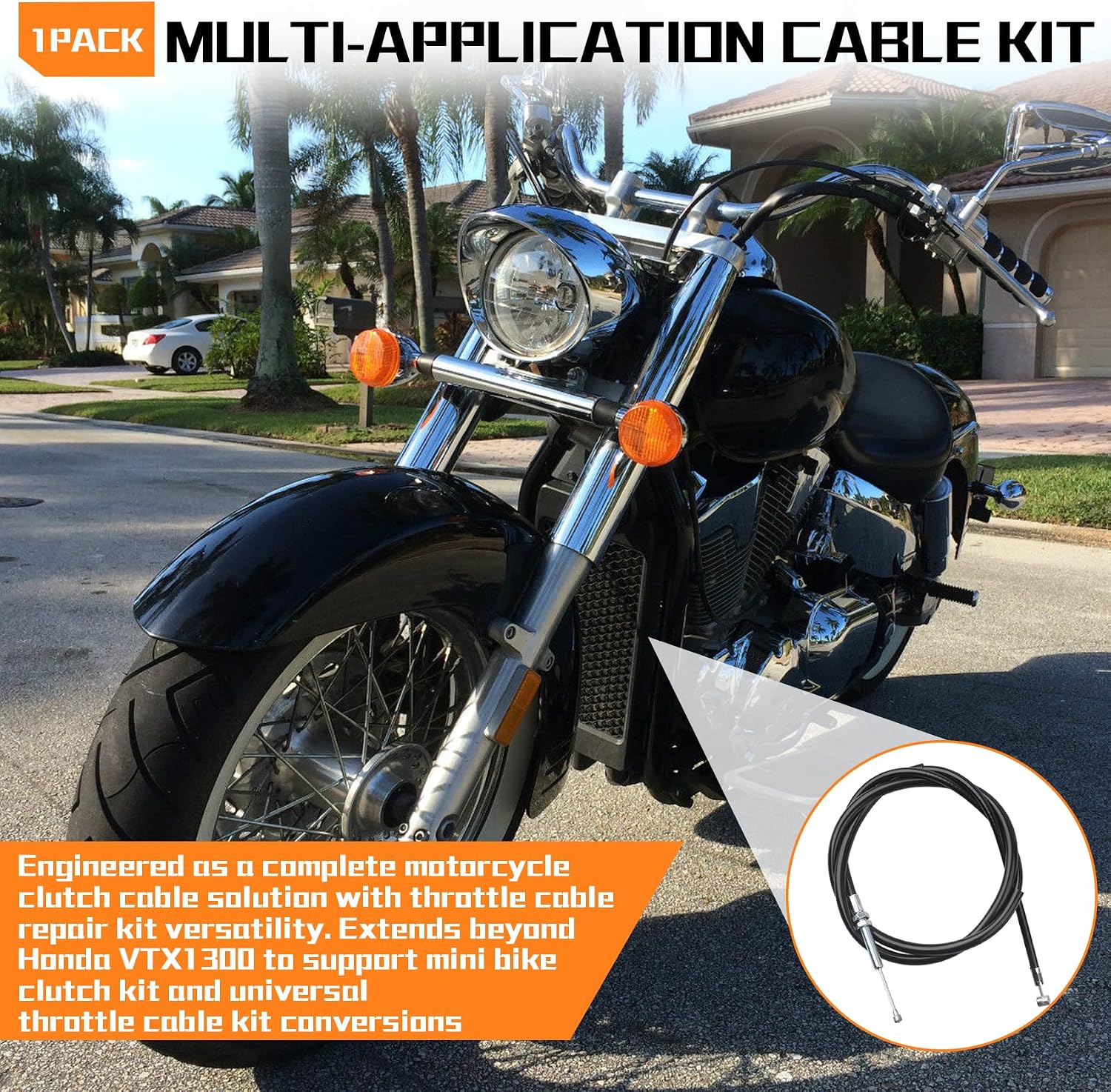 Motorcycle Clutch Cable, Compatible with Honda Shadow VTX1300 Clutch Cable Kit | Replaces 22870-MEM-670 | Universal Adjuster