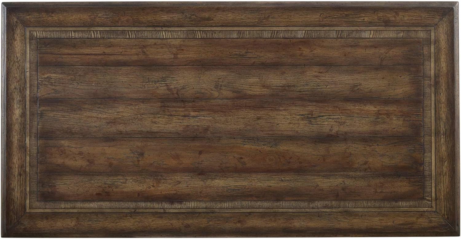 Beaumont Lane Writing Home Office Desk, Walnut Brown Finish, 66 in Wide Hardwood Solids with Veneers, Drop-Front Center Drawer, Multiple Storage Drawers, Durable Design for Office or Study Room