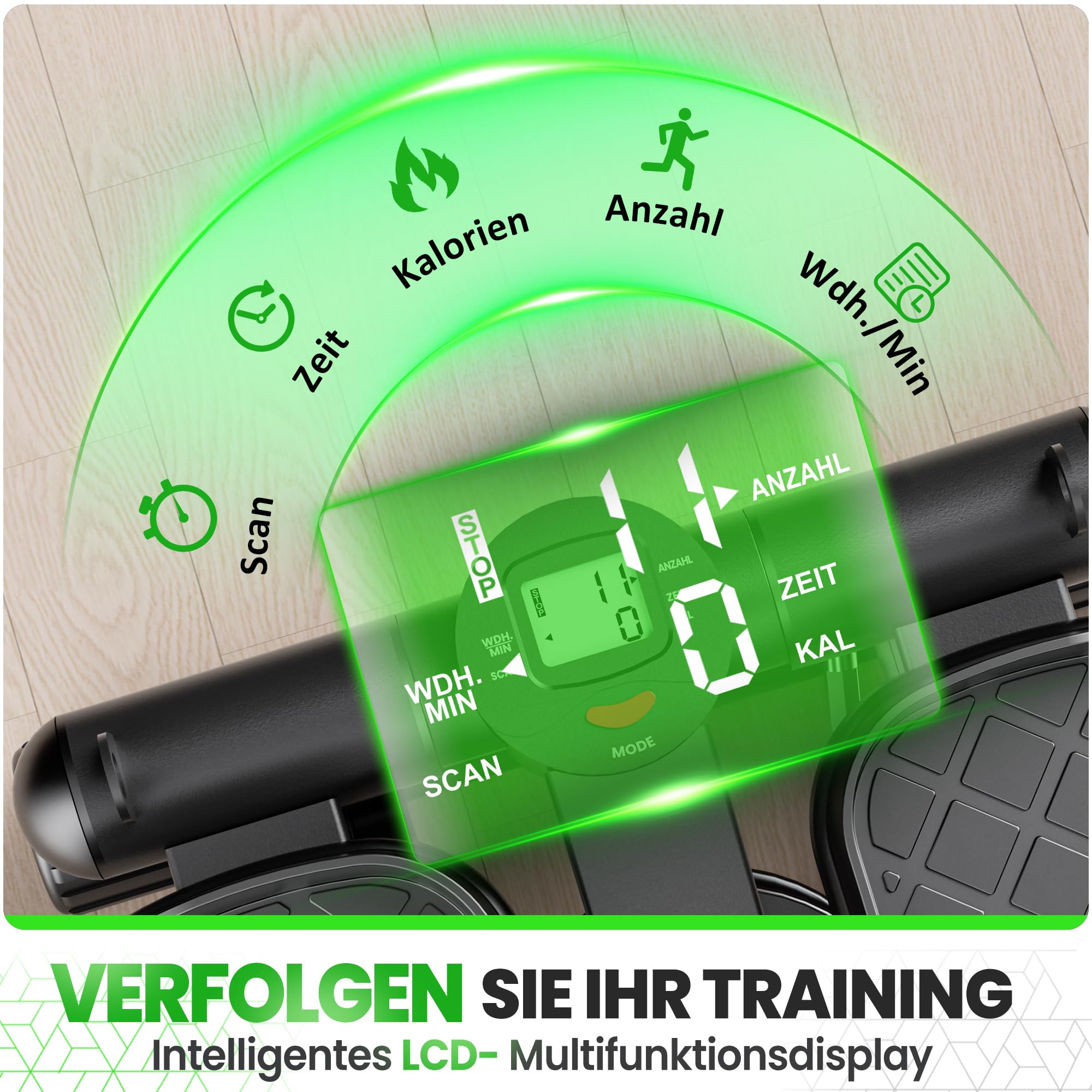 Ultrasport Stepper für Zuhause I Mini Stepper Fitness, 2 in 1 Up-Down Swing Stepper mit Power Ropes und LCD Display I Fitness Stepper für Zuhause, Ministepper