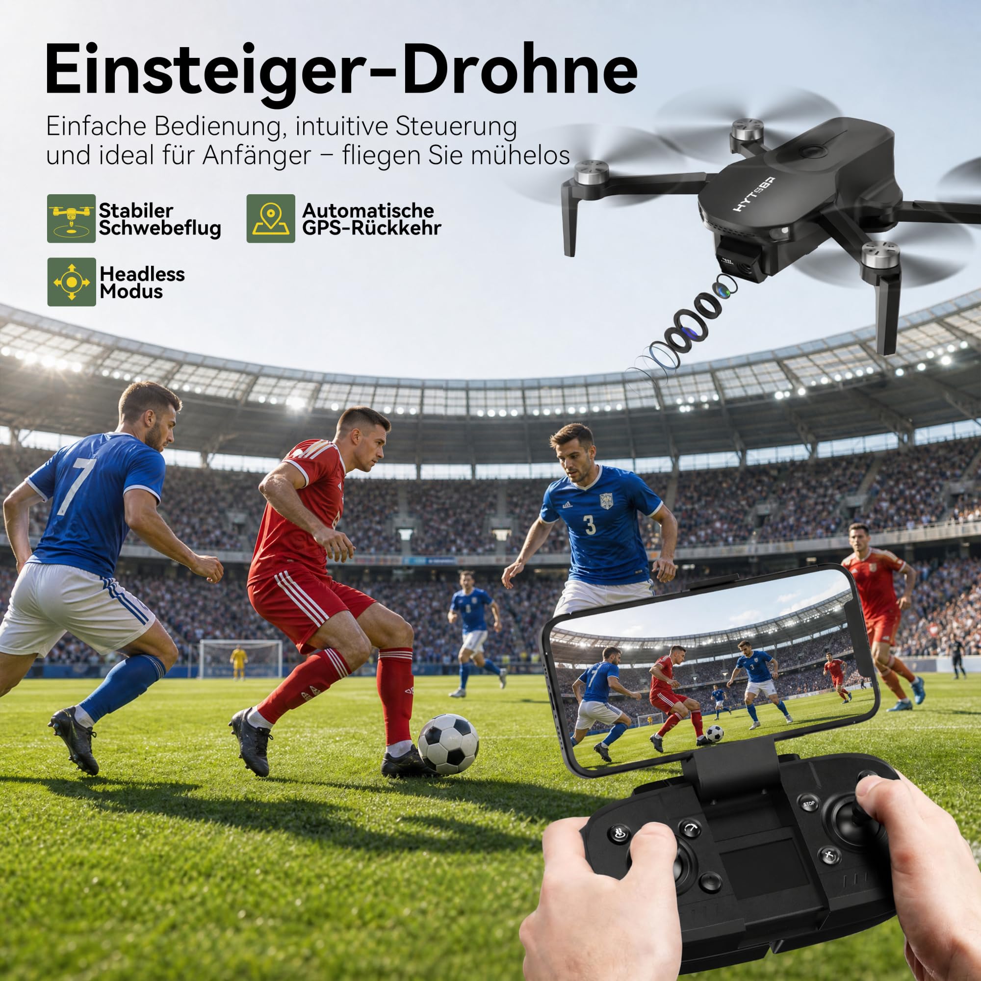 H867 Drohne mit Kamera 4K für Erwachsene und Anfänger, Bürstenloser Motor, 36 Minuten Flugzeit (2 Akkus), 360° Flip, Optische Flusspositionierung, Faltbarer Quadrocopter(Schwarz)(Mittel)