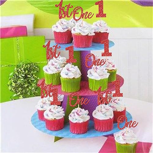 Miniatura 4 de 24 piezas de decoración para cupcakes con purpurina para primer cumpleaños, número 1, decoración de pastel para baby shower, niños, primer