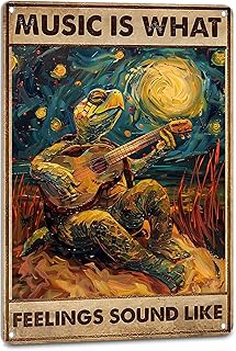 Abstract Sea Turtle Guitar Poster Music Room Wall Decor Aesthetic Tortoise Signs - Music Is What Feelings Sound Like, Shabby Chic Guitar Art 8X12 Inches