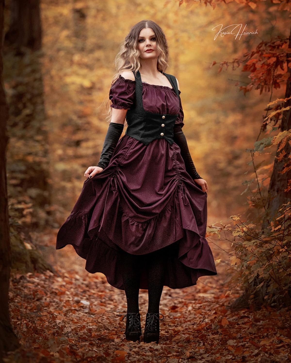 SCARLET DARKNESS Renaissance Costume Women Steampunk Corset Dress Medieval Ren Faire Dress - Image 3