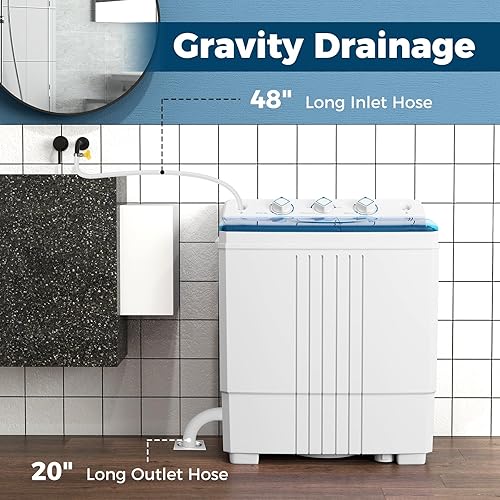 Miniatura 7 de COSTWAY Lavadora portátil, doble tina de 20 libras de capacidad, lavadora compacta de lavandería (12 libras) y giratoria (8 libras), manguera de