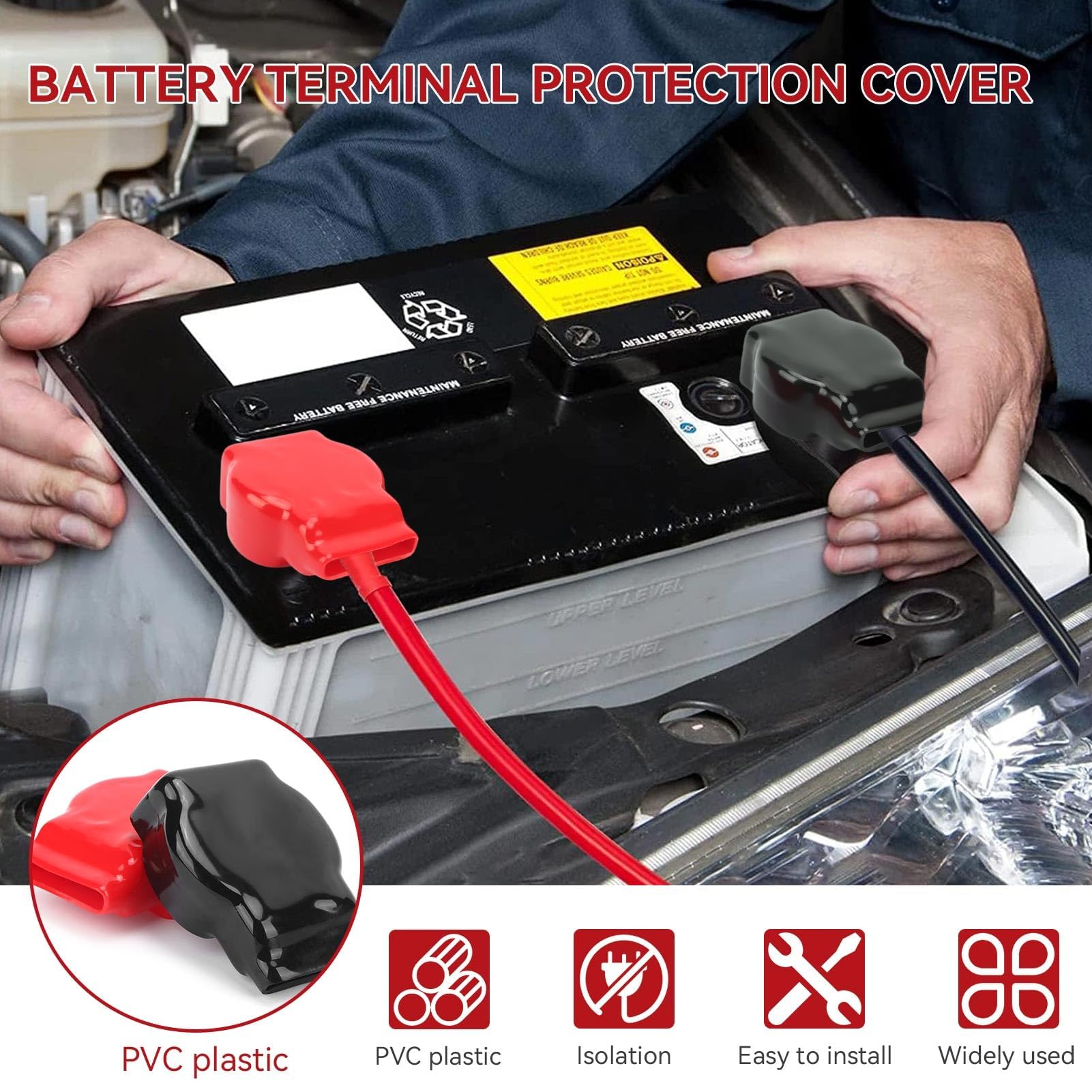 Couvercles De Protection Pour Bornes De Batterie Auto - Lot De 2, PVC, 85mm, Positif Rouge/négatif Noir, Facile à Installer