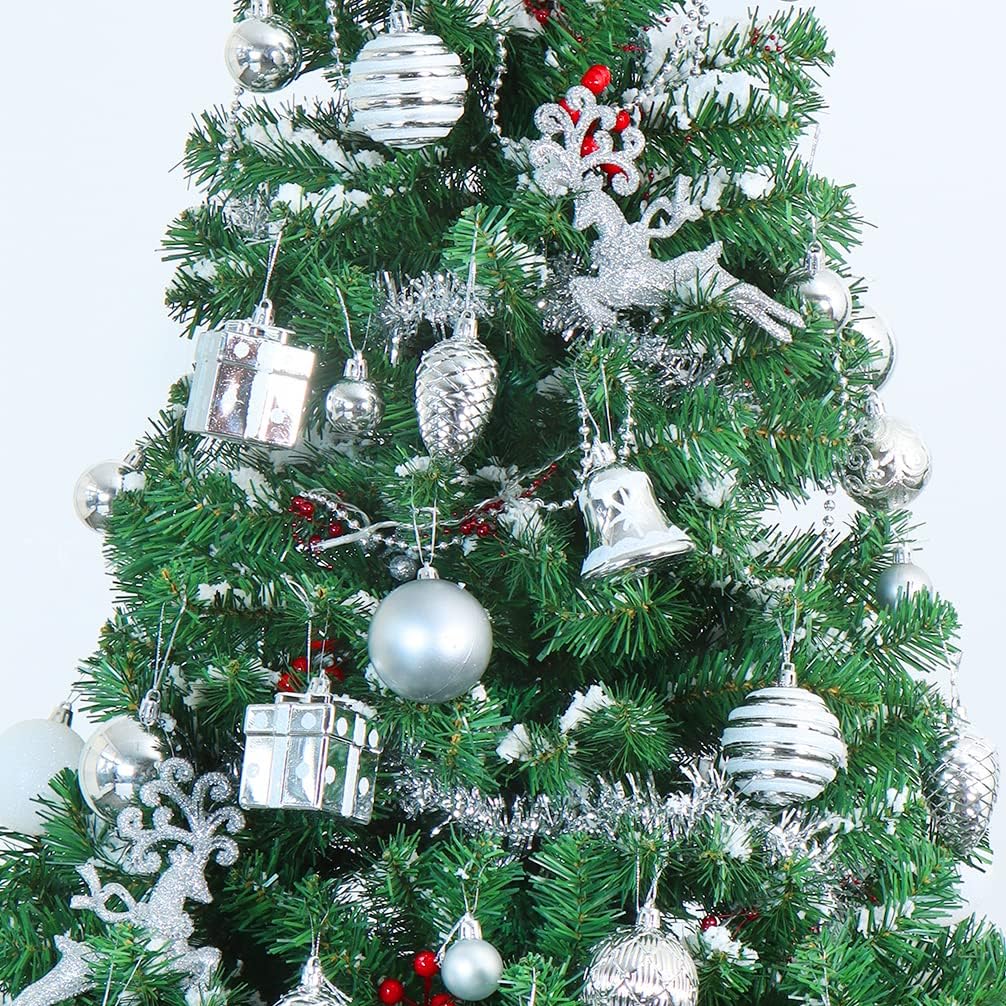 Joiedomi 157 Pcs Assorted Christmas Ornaments Set with a Star Tree Topper, Shatterproof Hanging Ball Ornaments for Christmas Tree, Party Decoration, Tree Ornaments, and Events (Silver & White)