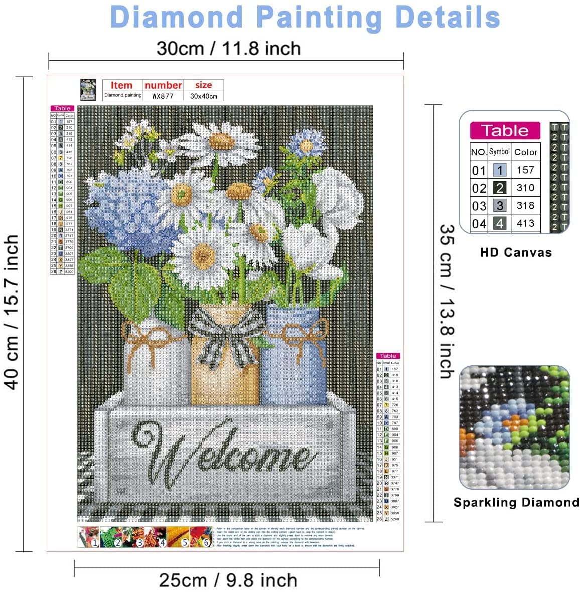 NAIMOER Flowers Diamond Painting Kit For Adults - Full Drill 5D DIY Craft, 30x40cm, Welcome Design - View #4