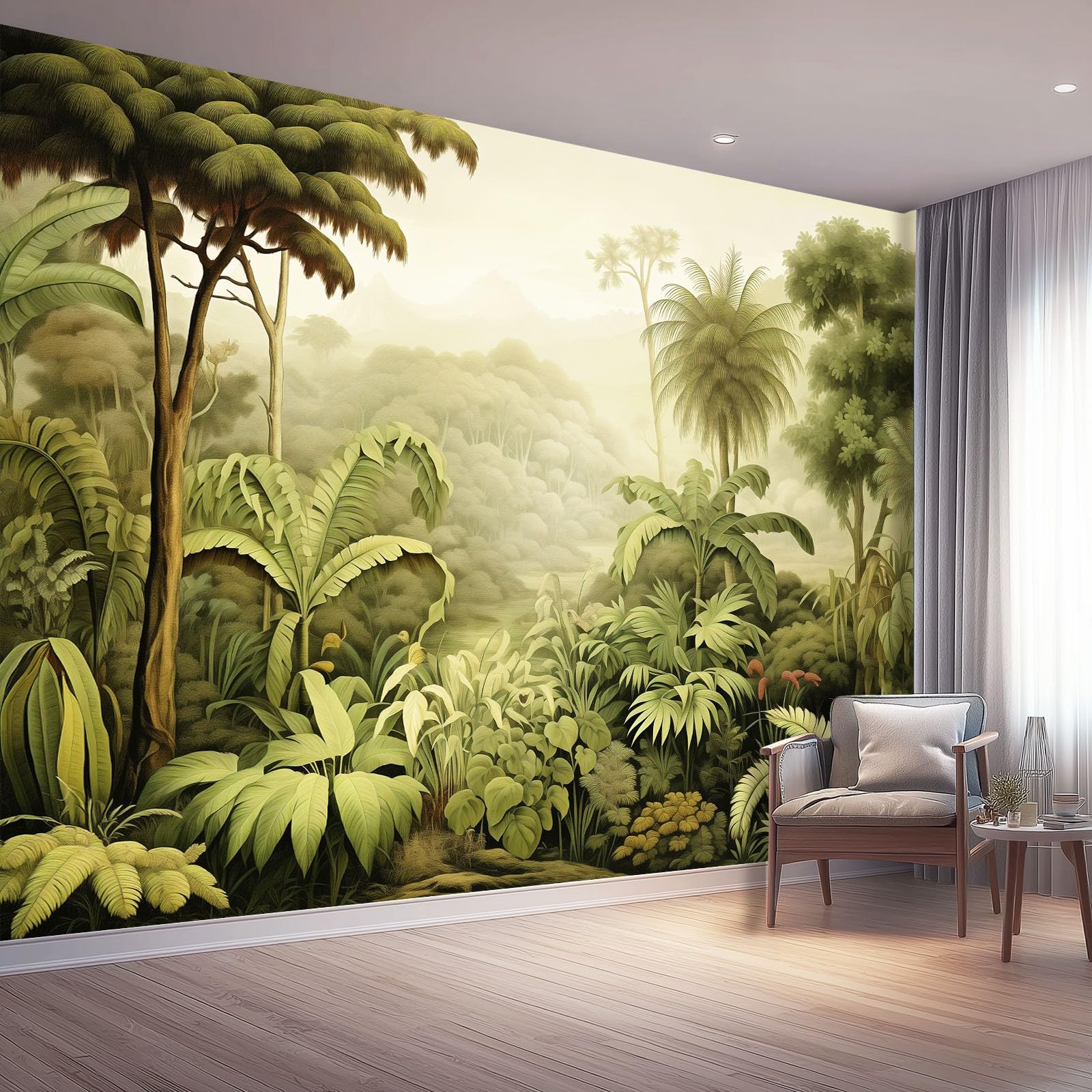 Vlies Fototapete Vintage-Tropen 400 x 280 cm - Fototapeten - Tapeten - für Wohnzimmer Schlafzimmer - Vliestapete XXL Wandtapete Tapete 3D Effekt - Pflanzen Bäume Grüne Blätter