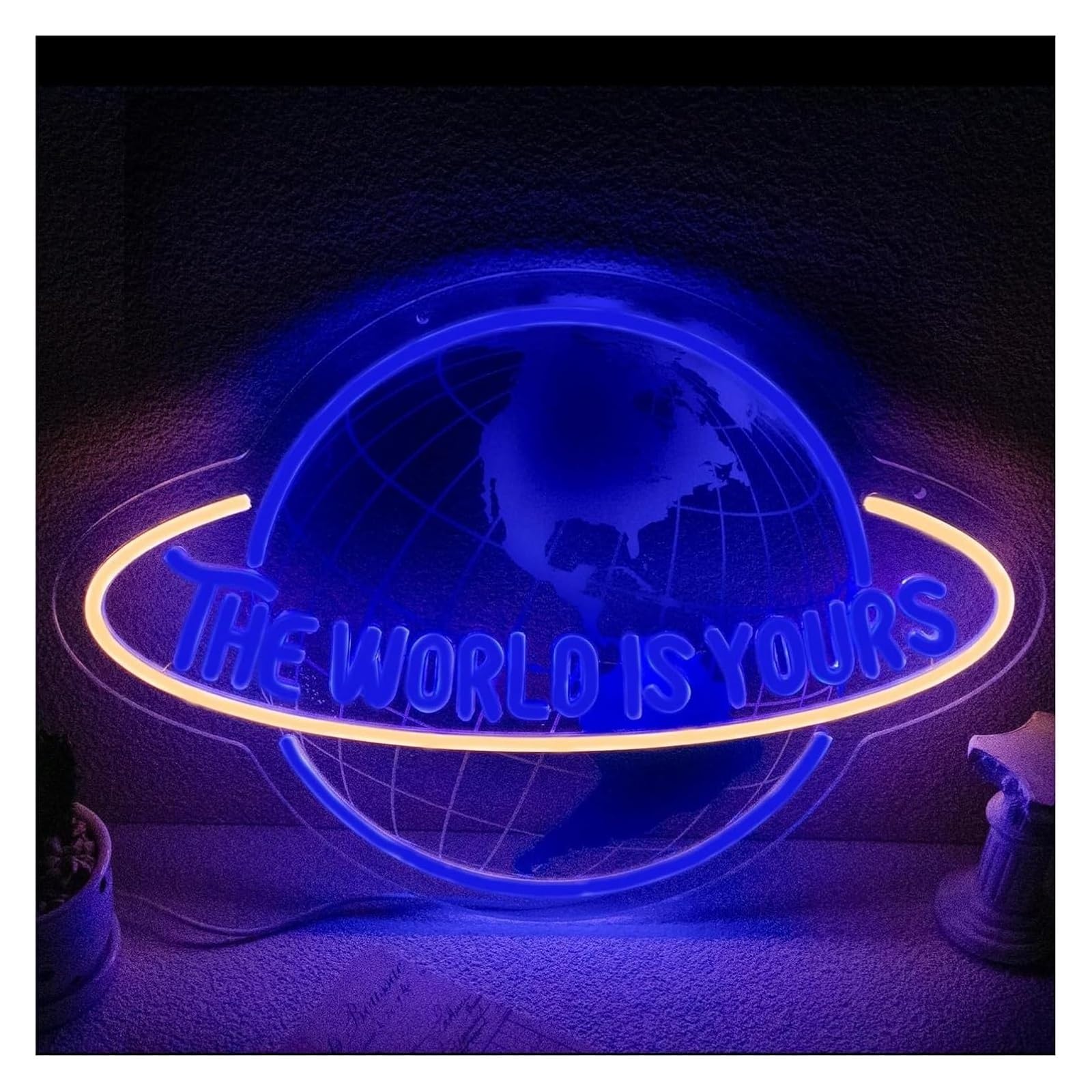 Enseigne lumineuse néon « Le monde est à vous » pour décoration murale de salle pour sport, lumière bleue, 30x42cm