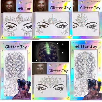 Grow in Dark Face Jewels Tattoo Halloween Face Gems, Noctilucence