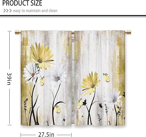 Miniatura 10 de Laifzere Cortinas de cocina florales rosas de eucalipto, flores de acuarela, colibrí, pequeñas cortinas cortas para ventana de cafetería, hojas