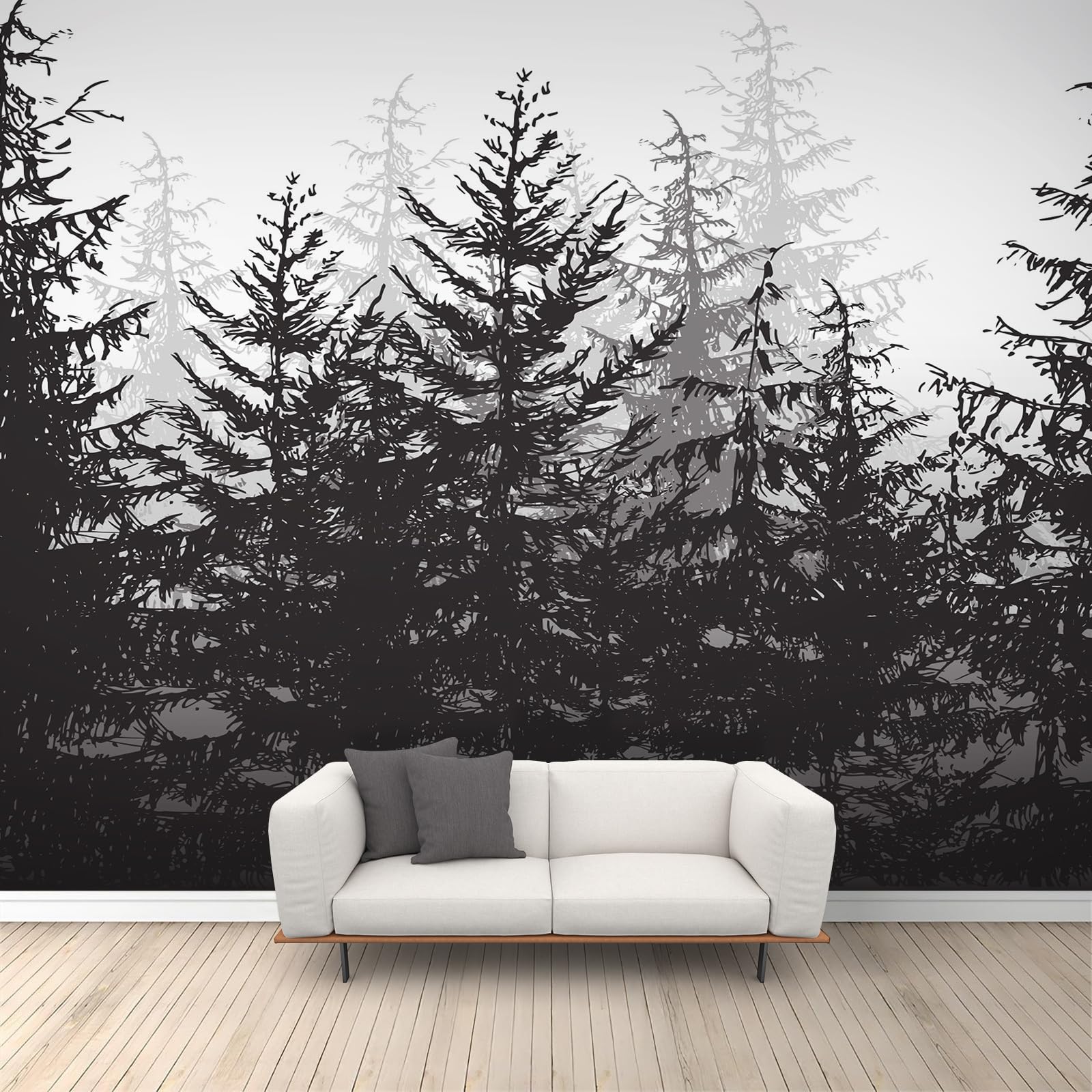 Qdjkbl Women's Black Misty Forest Forest Mural Wallpaper Mural Large Natural Landscape Murals For Living Room No Foaming Wallpaper For Bedroom Dining Room Office 350 X 256 Cm