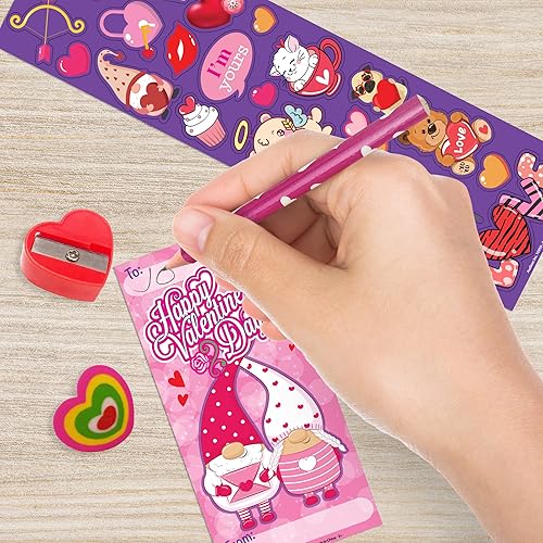 Miniatura 4 de ArtCreativity Juego de papelería para el día de San Valentín, paquete de 36, cada juego con hoja de calcomanías, tarjeta de felicitación, lápiz,