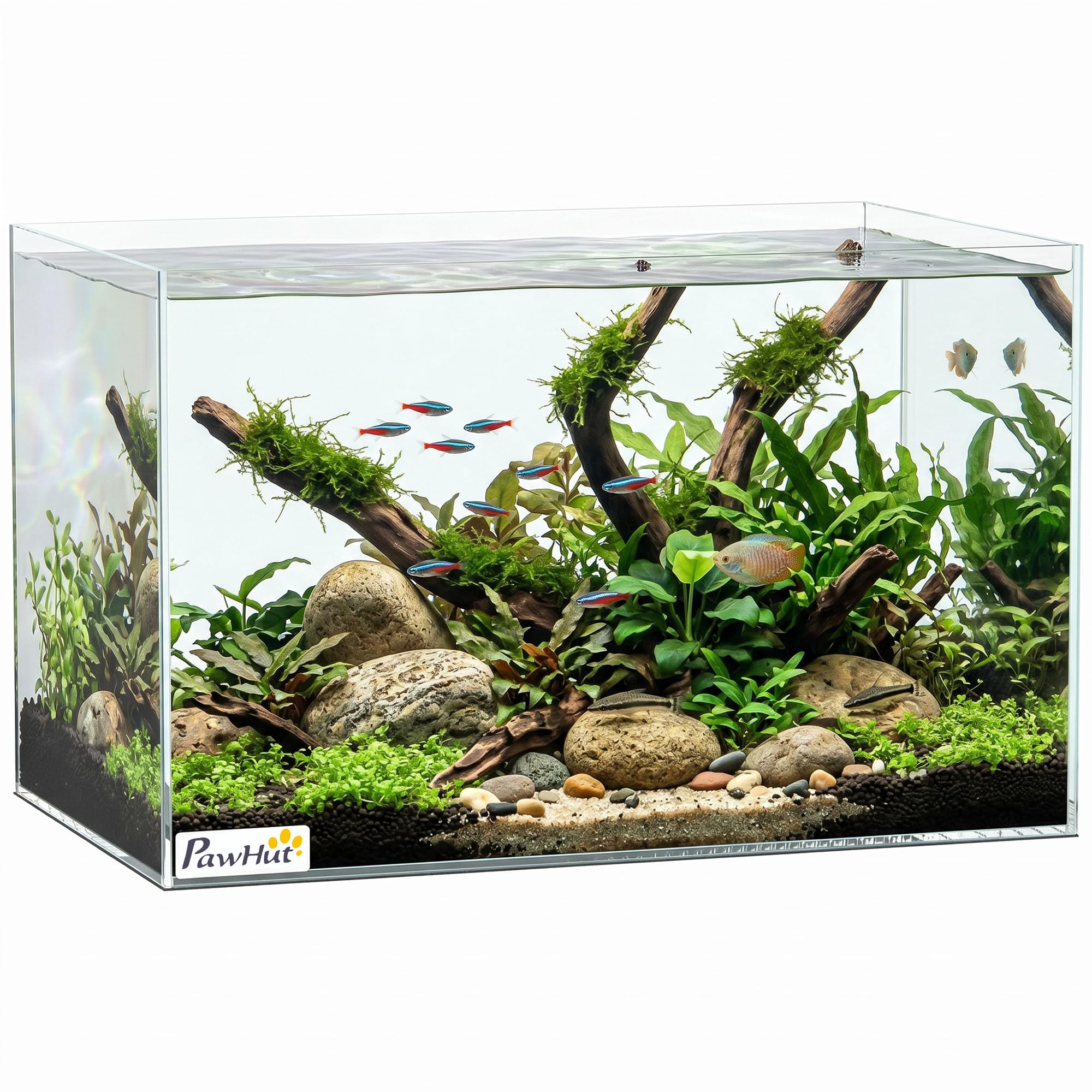 PawHut 24L Fish Tank Glas Aquarium Klein Fisch Tank mit Schutzbodenmatte für Garnelen Schildkröten Transparent 40x25x25cm