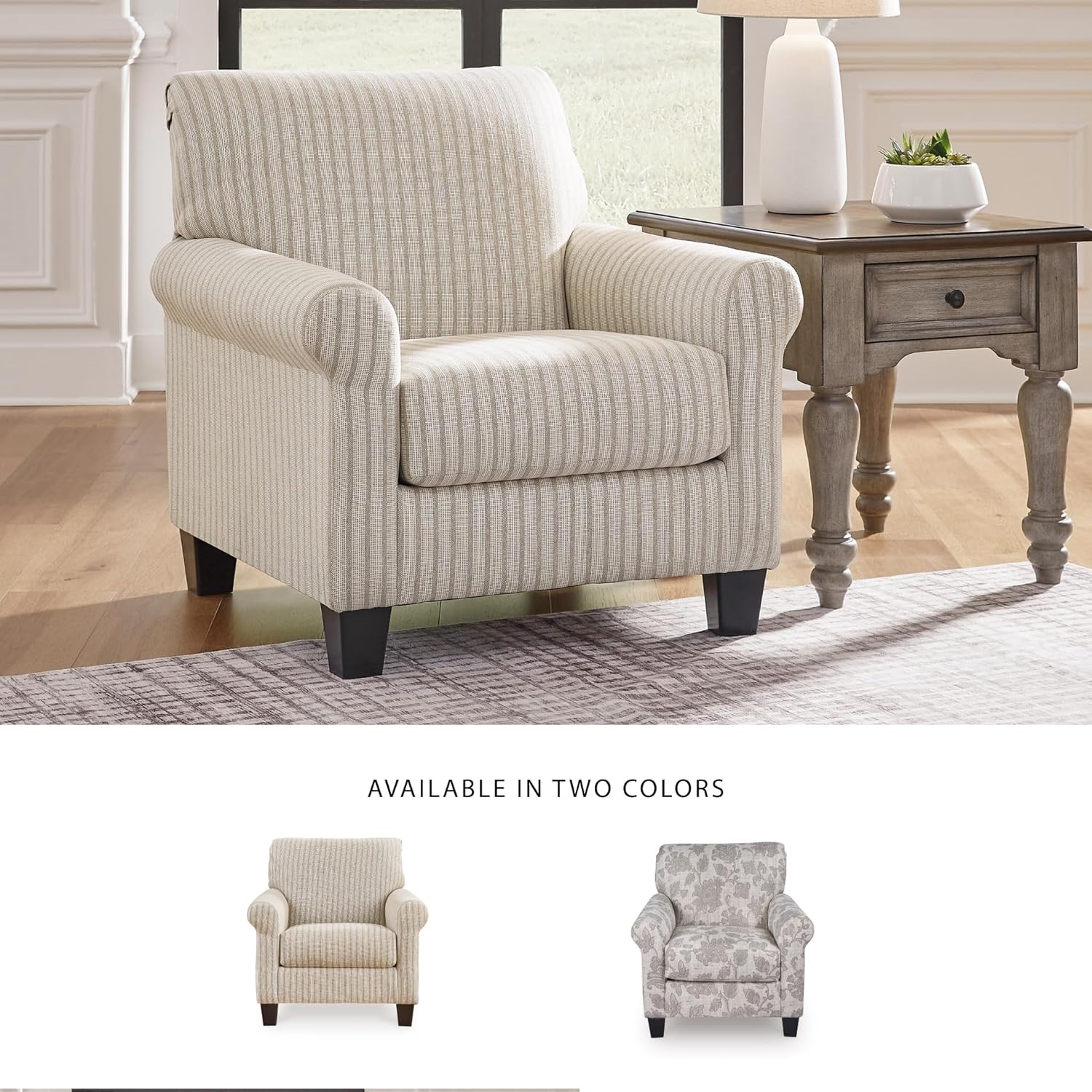 Signature Design by Ashley Valerani Classic Striped Upholstered Accent Chair, Beige