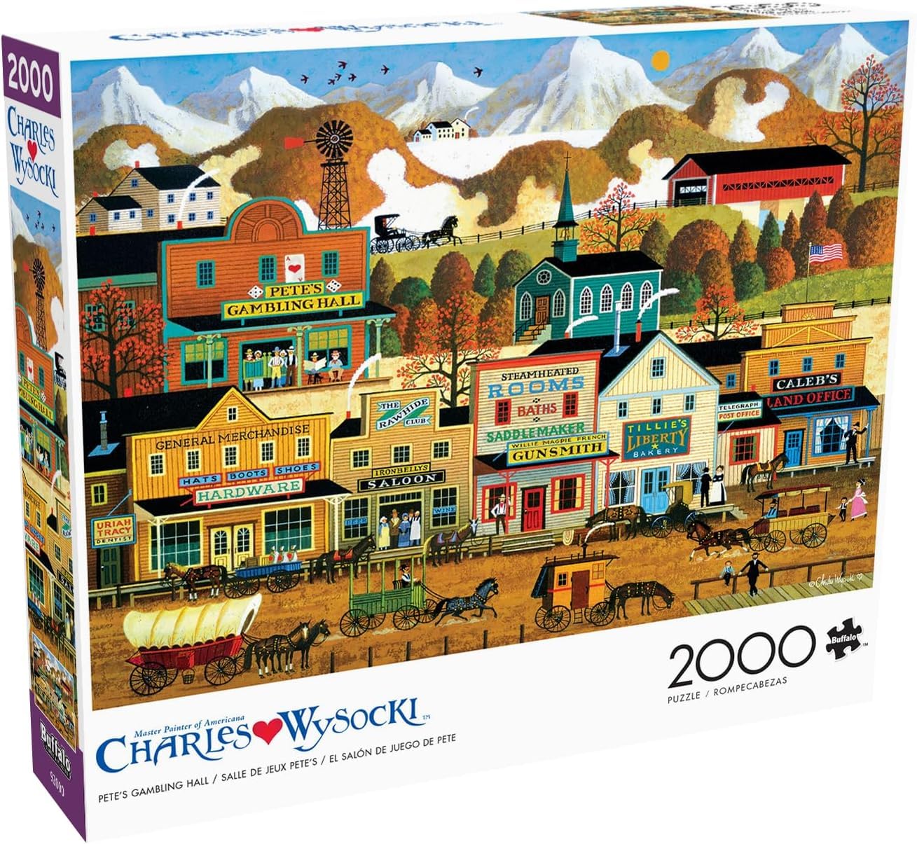 Buffalo Games - Charles Wysocki – Pete's Gambling Hall – Puzzle de 2000 pièces pour Adultes – Puzzle Stimulant Parfait pour Les soirées de Jeu – Taille finie : 38,50 x 26,50 cm