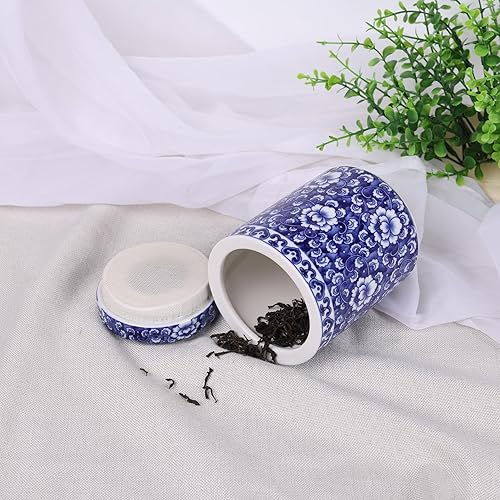 Miniatura 4 de Chinoiserie Tarro de jengibre de porcelana azul y blanca, tarro de almacenamiento de cerámica china con tapa, tarro azul decorativo para hogares