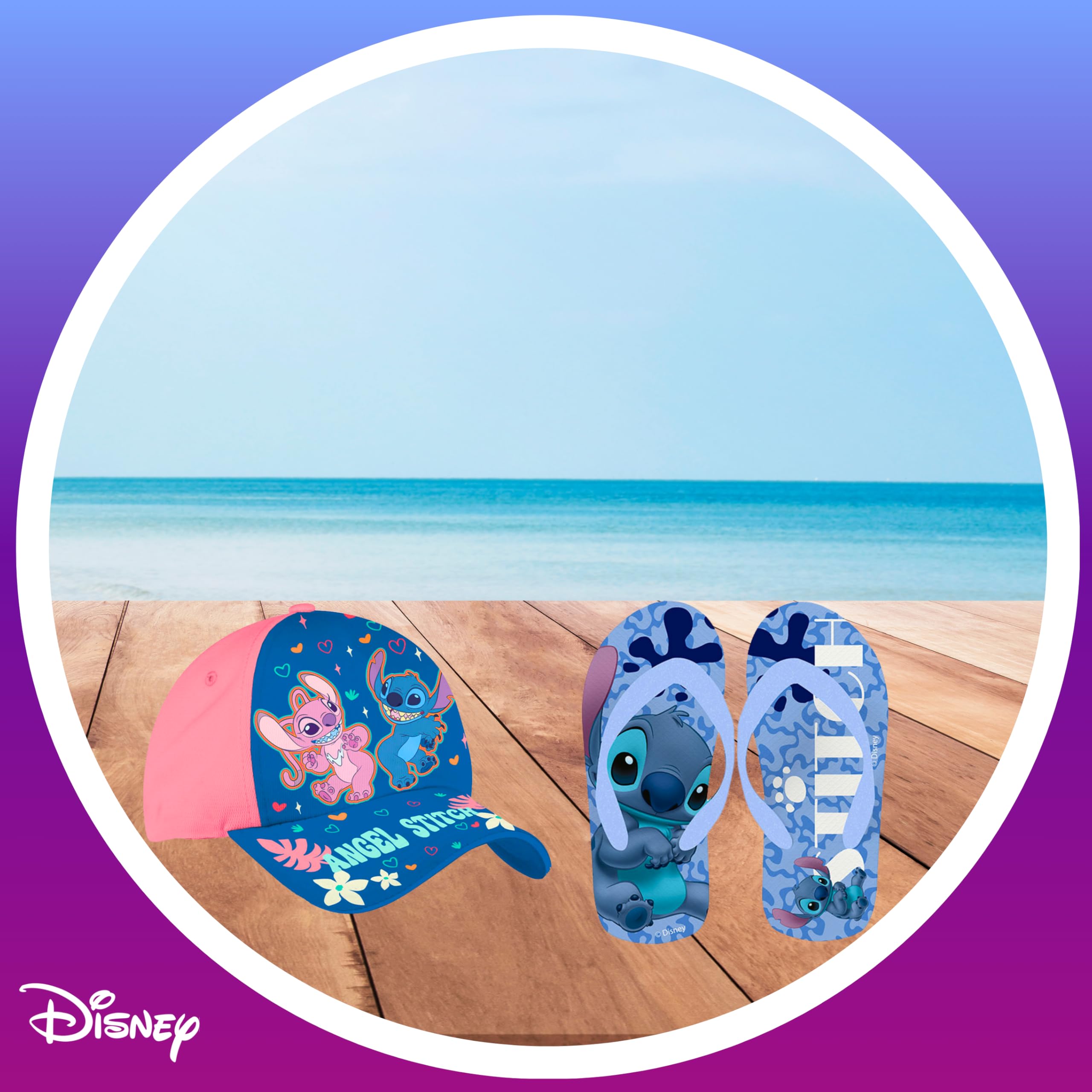 Disney Stitch Baseball Kappe und Flip-Flops für Mädchen, Stitch und Angel Sommerset, Größen EU 25 bis 32