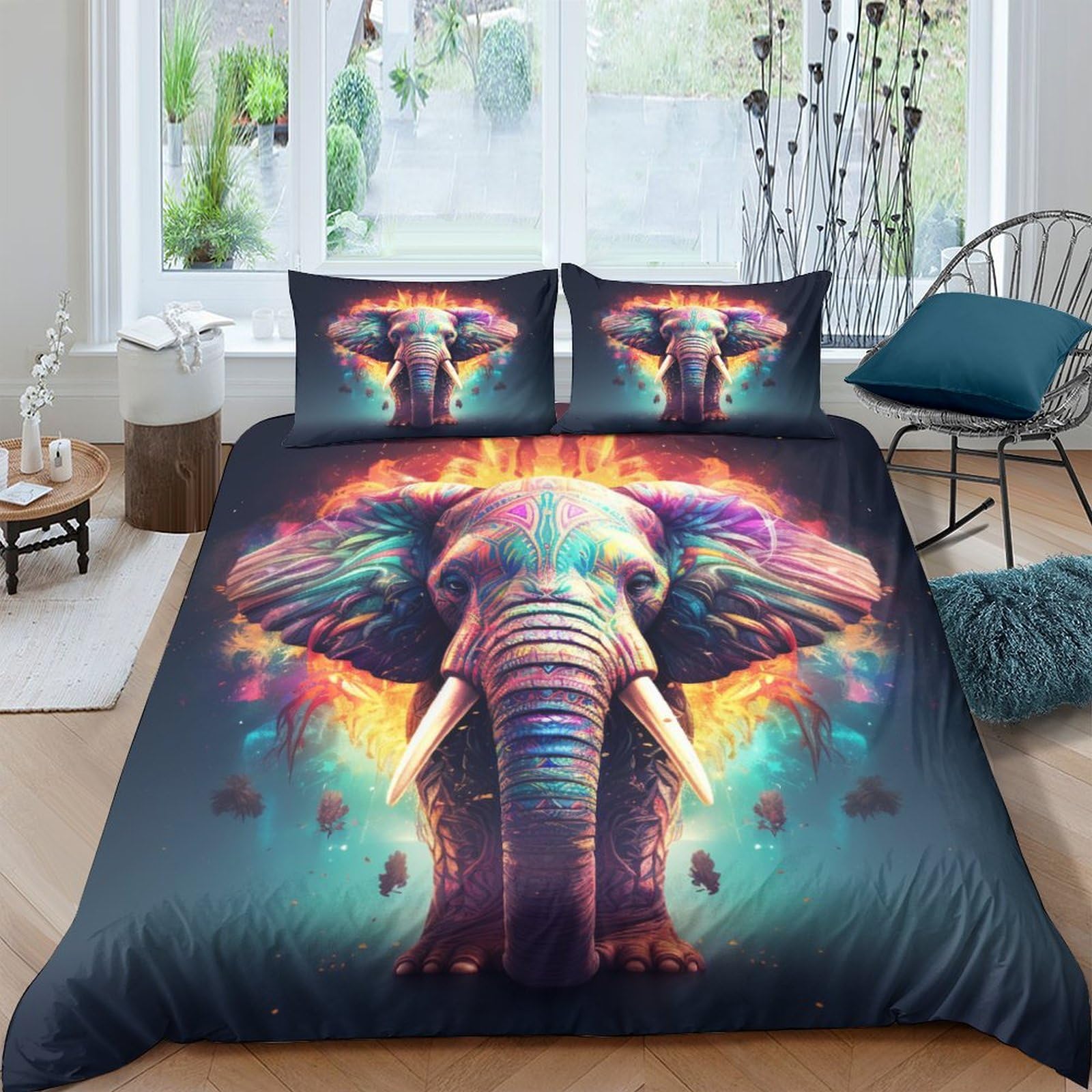 Kkolasxze 3D Printed Elephant Duvet Cover Sets Bedding Sets Quilt Covers Zipper Closure Comforter Cover Microfibre Duvet Cover 3 Pieces Duvet Cover Set For Teens And Adults Quilt Cover Set King（220X240cm）