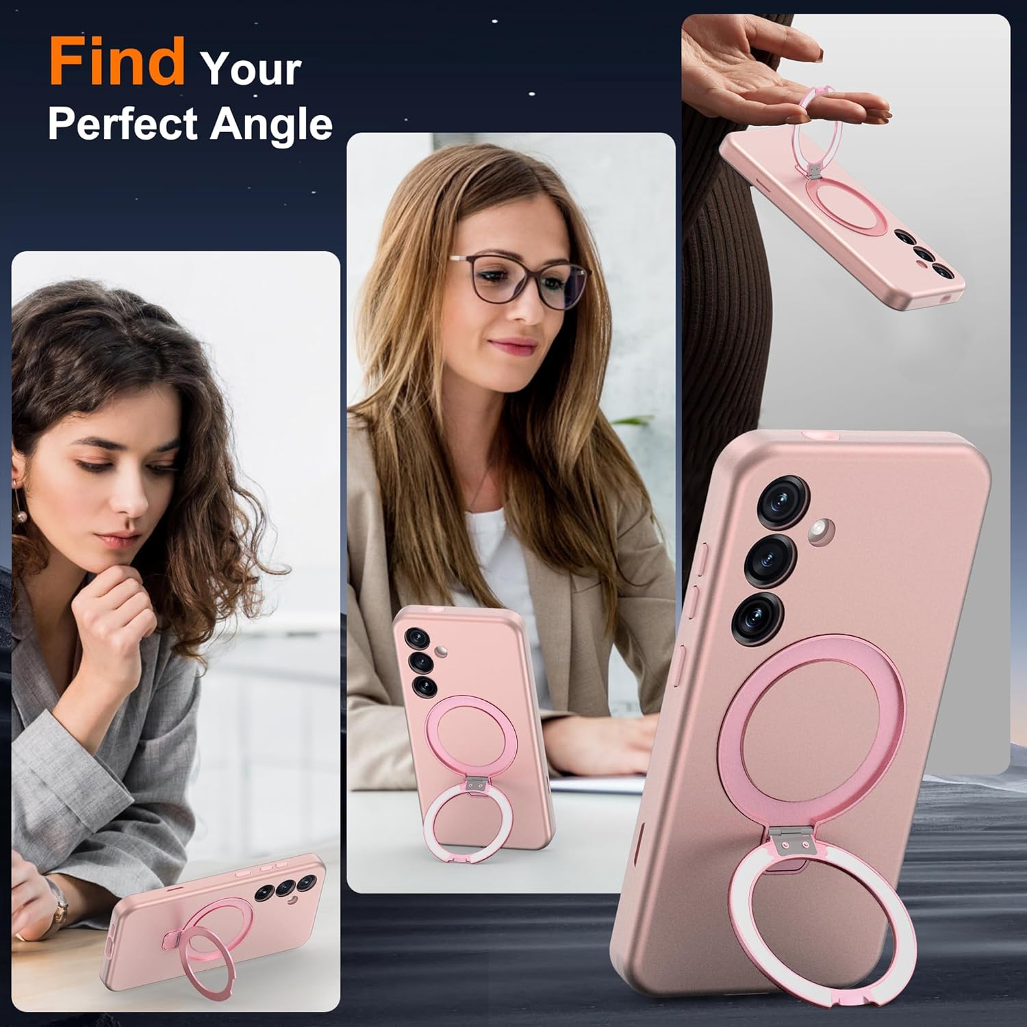 Designed for Samsung Galaxy S25 Case with Magnetic Ring Stand [Compatible with Mag-Safe][Military Grade Drop Protection][Build in Kickstand] Shockproof S25 Phone Case 6.2",Rose Gold - Image 4