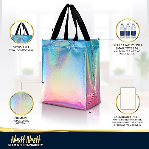 Miniatura 4 de Nush Nush Bolsas de regalo de fantasía  Juego de 12 bolsas reutilizables de arcoíris pastel con acabado iridiscente  Coloridas bolsas holográficas