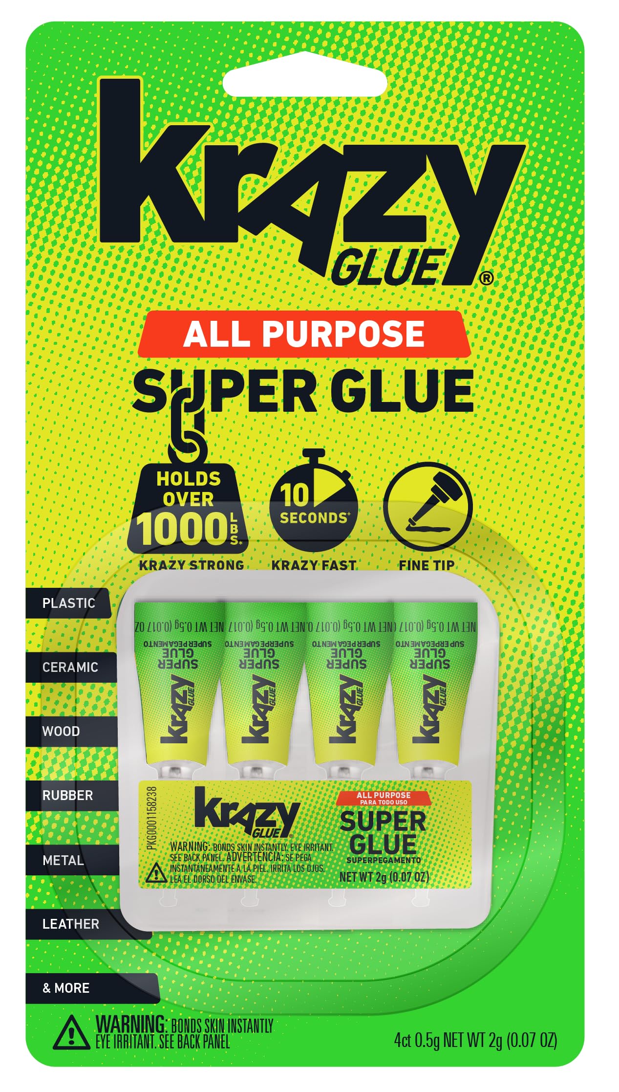 All Purpose Super Glue Gel with Precision Tip, 0.5g/4 Tubes, Fast Drying No-Run Gel Formula for Household Repairs, School, Office Crafts & DIYs, Bonds Plastic, Wood, Metal, Ceramic & More