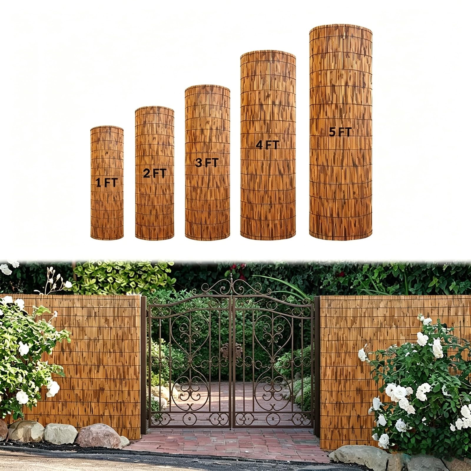 YtsNyxolus Natural Privacy Fence Screen Roll 1–6 Ft High – Lightweight Breathable Outdoor Balcony Screen, Flexible Garden Fence Panel For Patio, Deck, Backyard(80 x 400 cm (2.6 x 13.1 ft))
